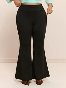 CovetEZ Autumn/Winter Moisture-Wicking High-Stretch Casual Plus Size Flare Pants - Black - View 4
