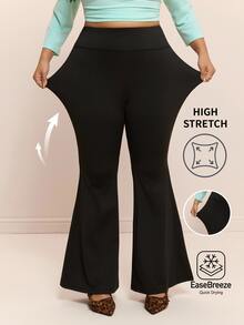 CovetEZ Autumn/Winter Moisture-Wicking High-Stretch Casual Plus Size Flare Pants - Black - View 1