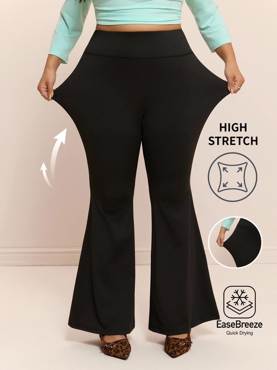 CovetEZ Autumn/Winter Moisture-Wicking High-Stretch Casual Plus Size Flare Pants - Black - View 1