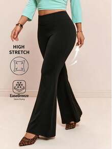 CovetEZ Autumn/Winter Moisture-Wicking High-Stretch Casual Plus Size Flare Pants - Black - View 7