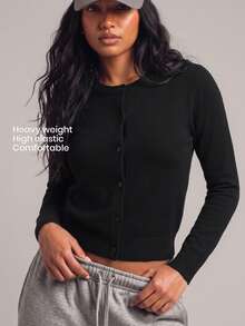 YARNWELL Women's Fashion Solid Color Casual Single-Breasted Long Sleeve Knit Thin Cardigan - Black - View 9