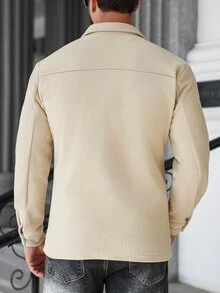 Manfinity CasualCool 男士长袖翻领衬衫，纯色抓绒卡其色休闲上衣，秋冬季，男友礼物；男士针织纽扣米色衬衫，休闲香槟色，复古绅士风，适合日常休闲、周末旅行、户外活动、探险旅行、轻松的工作环境或半正式场合，男友/丈夫礼物，周年纪念/生日礼物，派对、圣诞节、新年、婚礼礼物 - 卡其色 - 查看 3