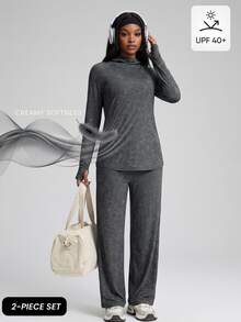 Innovista Innovista 女款長袖寬鬆運動兩件套，休閒，秋季，冬季，秋天，健身房，運動，跑步，瑜伽，健身，運動，訓練，運動服 - 黑色 - 查看 12