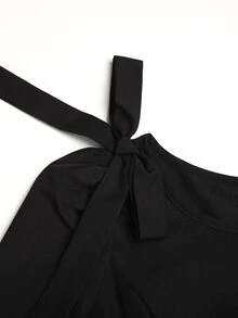 SHEIN 兒童青少年女孩春秋冬季休閒優雅時尚新款黑色肩部蝴蝶結裝飾對比色長袖長洋裝，日常穿著，外出/洋裝 - 黑色 - 查看 7