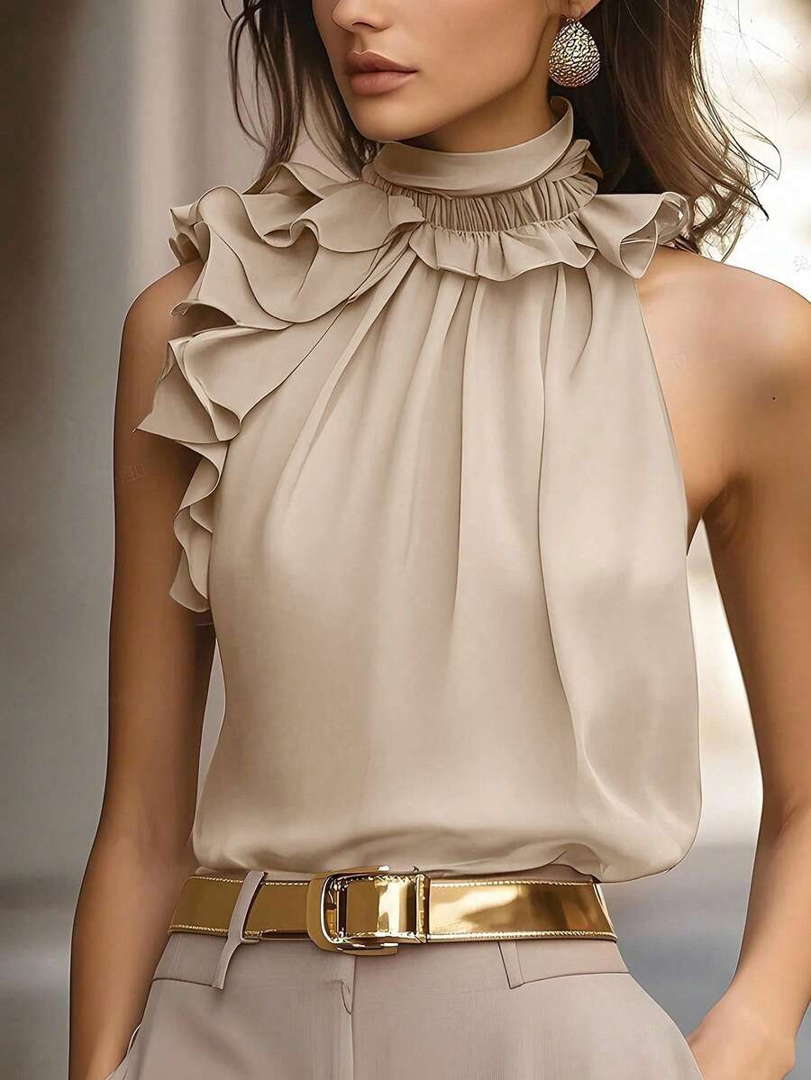 Balvessa Ruched Sleeveless Blouse, Intellectual And Elegant - Apricot - View 1