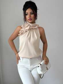 Balvessa Ruched Sleeveless Blouse, Intellectual And Elegant - Apricot - View 7