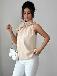 Balvessa Ruched Sleeveless Blouse, Intellectual And Elegant - Apricot - View 5