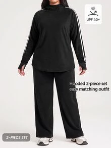 Innovista Innovista Women's Warm Velvert Hooded Long Sleeve Wide Leg Plus Size Sports Set Gym Set Workout Set Sportswear Activewear High Stretch - Black - View 6