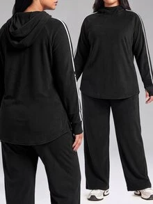 Innovista Innovista Women's Warm Velvert Hooded Long Sleeve Wide Leg Plus Size Sports Set Gym Set Workout Set Sportswear Activewear High Stretch - Black - View 5