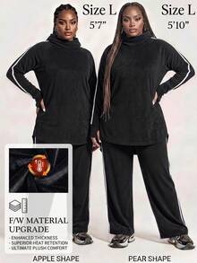 Innovista Innovista Women's Warm Velvert Hooded Long Sleeve Wide Leg Plus Size Sports Set Gym Set Workout Set Sportswear Activewear High Stretch - Black - View 1