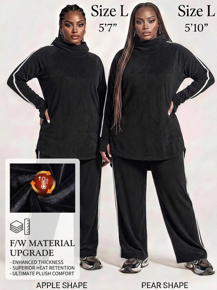 Innovista Innovista Women's Warm Velvert Hooded Long Sleeve Wide Leg Plus Size Sports Set Gym Set Workout Set Sportswear Activewear High Stretch - Black - View 1