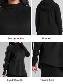 Innovista Innovista Women's Warm Velvert Hooded Long Sleeve Wide Leg Plus Size Sports Set Gym Set Workout Set Sportswear Activewear High Stretch - Black - View 3