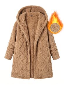 Reflora Plus Size Women's Long Sleeve Zip-Up Plush Hooded Jacket - Brown - View 6
