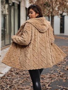 Reflora Plus Size Women's Long Sleeve Zip-Up Plush Hooded Jacket - Brown - View 3