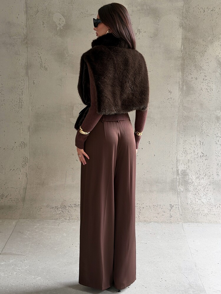 Aloruh Women's Elegant High Neck Pullover Faux Fur Vest With Belt,Women Fur Coat,Women Winter Coat,Winter Winter Outwear,Cozy,Winter Outfit For Women - Brown - View 8