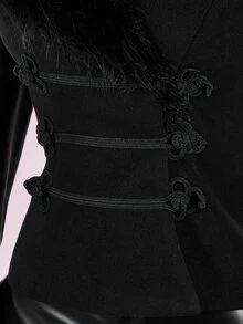 Amplova 優雅性感拿破崙風晚餐外出雞尾酒晚會人造毛方領翻領蓬鬆袖口修身女款夾克聖誕黑色冬季 - 黑色 - 查看 8