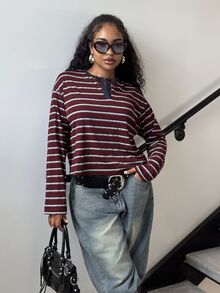 Alexandranx Striped Henley Top, Perfect For Summer, Fall, Casual, Vacation And Everyday Wear. - Multicolor - View 2