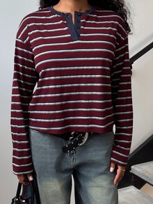 Alexandranx Striped Henley Top, Perfect For Summer, Fall, Casual, Vacation And Everyday Wear. - Multicolor - View 7