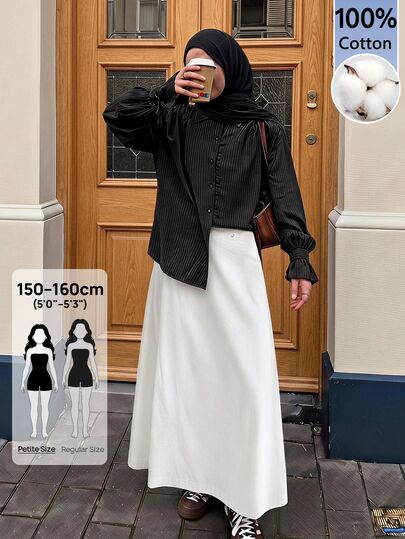 SHEIN PETITE تنورة طويلة نسائية بقصة A-Line واسعة بلون موحد