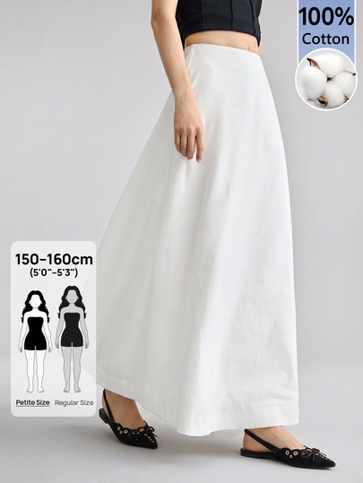 SHEIN PETITE Women's A-Line Flared Solid Color Long Skirt