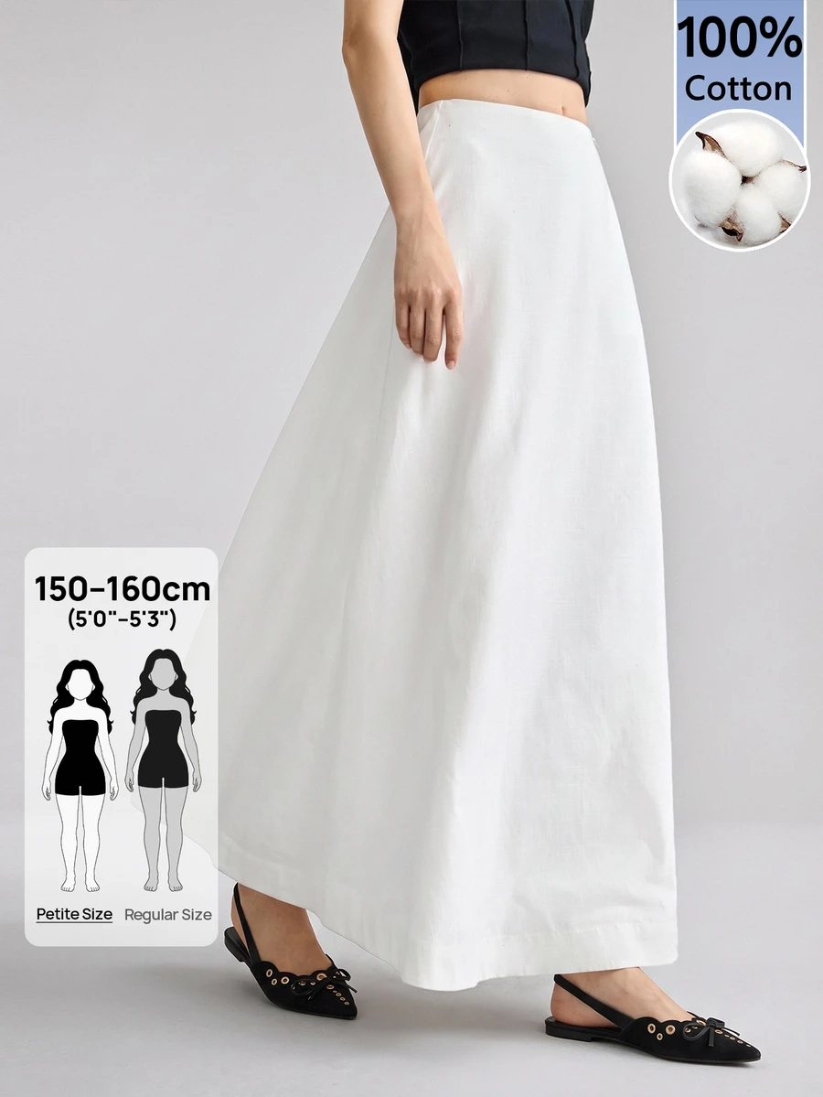 SHEIN PETITE Women's A-Line Flared Solid Color Long Skirt - White - View 1