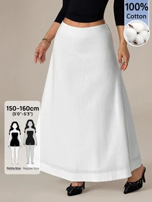 SHEIN PETITE تنورة طويلة نسائية بقصة A-Line واسعة بلون موحد - أبيض - مشاهدة 9