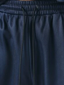 SUMWON STWN Wide Leg Track Pants With Zigzag Side Stripe Detail Elasticated Waist Full Length Relaxed Fit Side Pockets Navy - Navy Blue - View 4