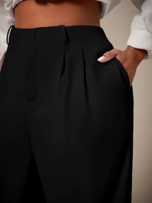 Radiana Plus Size Women Spring/Summer Fashion Minimalist Casual Elegant Commute Elastic Waistband Cuffed Hem Pants, Suitable For Urban Office Formal Black - Black - View 5