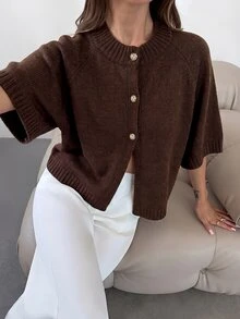 Firerie Women's Solid Color Casual Versatile Daily Wear Cardigan - Brown - View 4