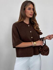 Firerie Women's Solid Color Casual Versatile Daily Wear Cardigan - Brown - View 3