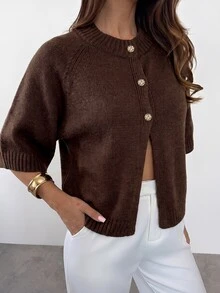 Firerie Women's Solid Color Casual Versatile Daily Wear Cardigan - Brown - View 5