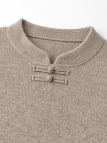 Manfinity Mode Men's Solid Color Sweater, Simple Daily Classic - Khaki - View 2