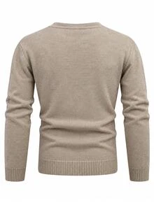 Manfinity Mode Men's Solid Color Sweater, Simple Daily Classic - Khaki - View 4