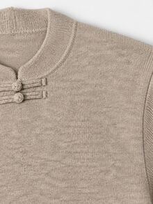 Manfinity Mode Men's Solid Color Sweater, Simple Daily Classic - Khaki - View 7