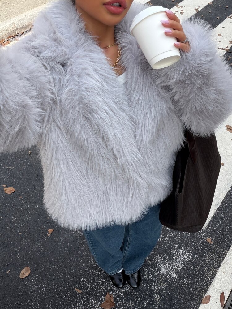Muchica Women's Solid Color Fashion Versatile Winter Faux Fur Coat Grey Warm And Thick Autumn And Winter Club Outfits For Women New Year - Grey - View 7
