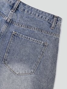 SHEIN EZwear Women Ripped Fringe Hem Everyday Denim Shorts Y2k - Medium Wash - View 6