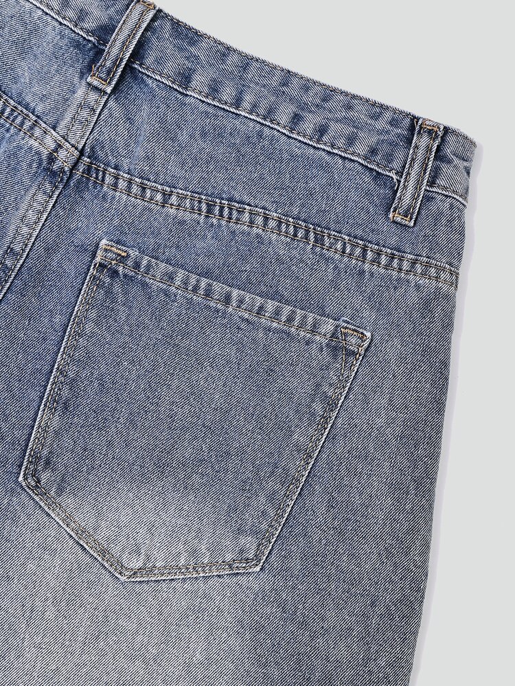 SHEIN EZwear Women Ripped Fringe Hem Everyday Denim Shorts Y2k - Medium Wash - View 6