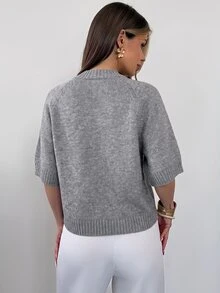 Firerie Women's Daily Commute Elegant Solid Color Asymmetrical Hem Batwing Sleeve Short Sleeve Cardigan - Grey - View 2
