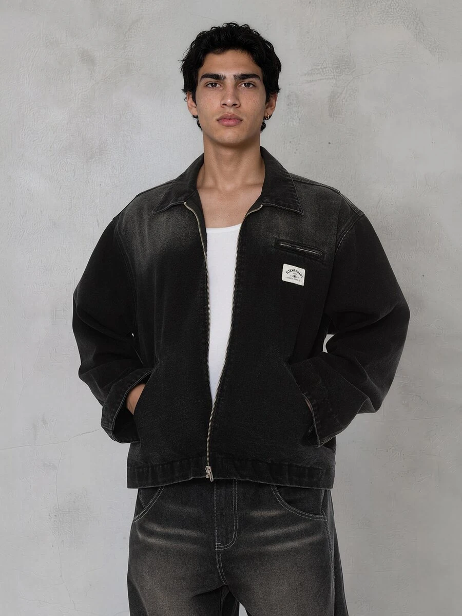FORM&CHAOS Men's Black Vintage Washed Oxford Padded Coat - Black - View 1