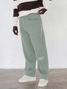 FORM&CHAOS Men's Autumn/Winter Green Vintage Diagonal Stripe Embroidered Long Pants - Green - View 5
