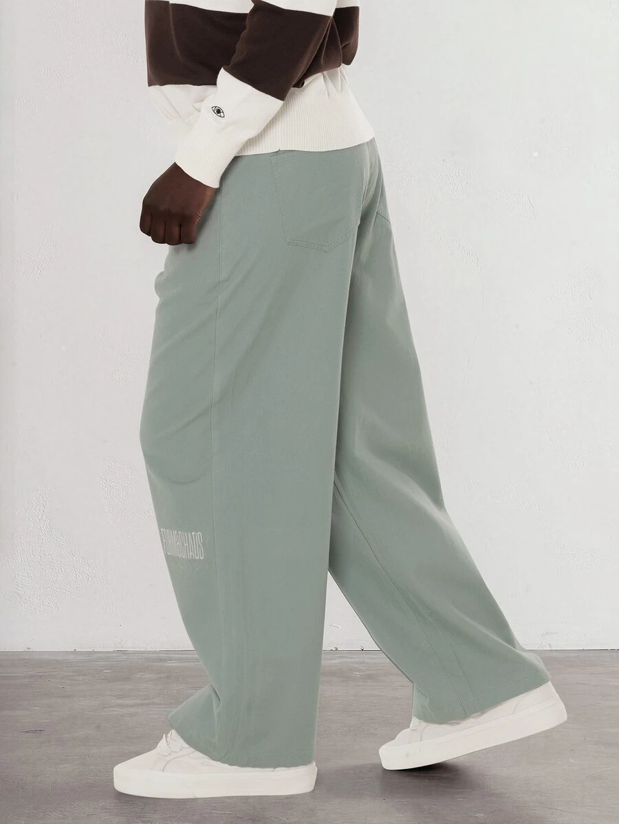 FORM&CHAOS Men's Autumn/Winter Green Vintage Diagonal Stripe Embroidered Long Pants - Green - View 1