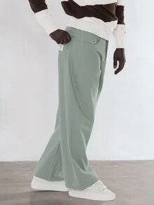 FORM&CHAOS Men's Autumn/Winter Green Vintage Diagonal Stripe Embroidered Long Pants - Green - View 3