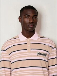 FORM&CHAOS Men's Autumn/Winter Long Sleeve Loose Fit Colorful Striped Polo Collar T-Shirt - Multicolor - View 5