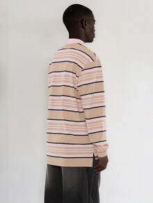 FORM&CHAOS Men's Autumn/Winter Long Sleeve Loose Fit Colorful Striped Polo Collar T-Shirt - Multicolor - View 6
