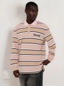 FORM&CHAOS Men's Autumn/Winter Long Sleeve Loose Fit Colorful Striped Polo Collar T-Shirt - Multicolor - View 4