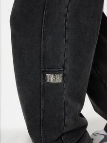FORM&CHAOS Men's Vintage Streetwear Washed Black Sweatpants, Fall/ Loungewear Beach Vacation - Black - View 6