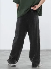 FORM&CHAOS Men's Vintage Streetwear Washed Black Sweatpants, Fall/ Loungewear Beach Vacation - Black - View 2