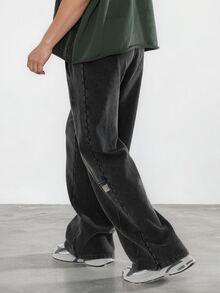 FORM&CHAOS Men's Vintage Streetwear Washed Black Sweatpants, Fall/ Loungewear Beach Vacation - Black - View 7