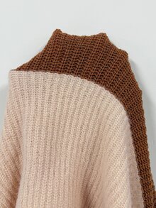 SHEIN 女款秋冬拼接配色落肩長袖休閒套頭毛衣 - 彩色 - 查看 6