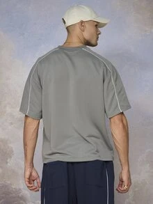Emperor Men's Super Loose Gray Casual T-Shirt With White Contrast Stripes - Grey - View 2